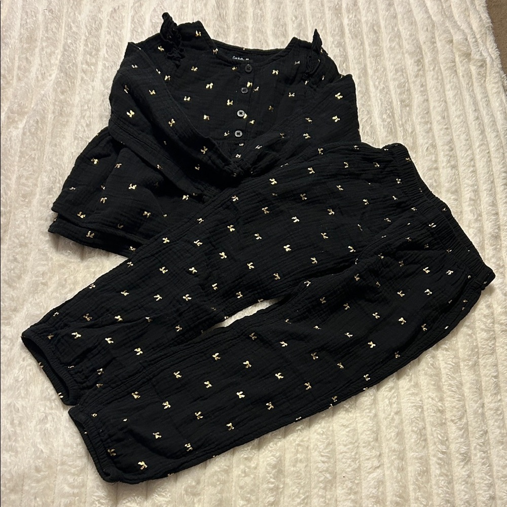 Cat & Jack Woven Black and Gold Bow Pant Set
